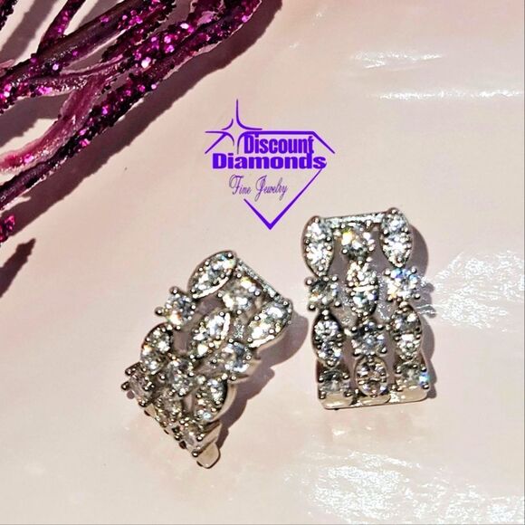 Clear White Baguette Diamond Earrings on 925 Sterling Silver - Picture 12 of 13